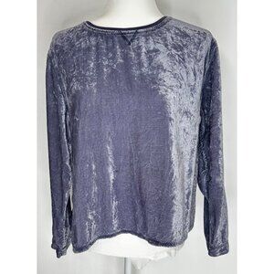 J Jill Crushed Velvet Shirt Women MP Blue Long Sleeve Crew Neck Rayon